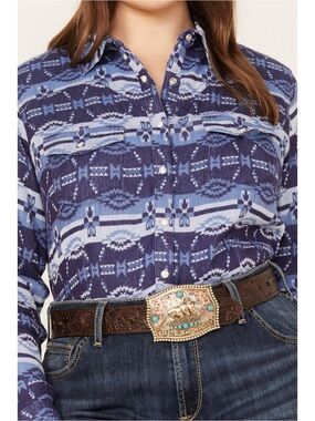 Ariat Western Pearl Snap Shirt in Blue Tribal Southwestern Oceanic Print